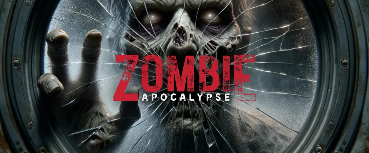 Zombie Apocalypse artwork: a zombie pressing against cracked containment glass